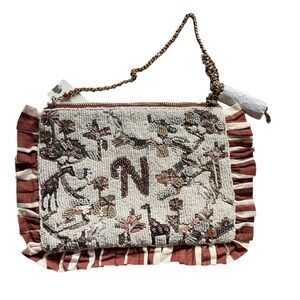 Anthropologie beaded Monogram “N” clutch purse NWT